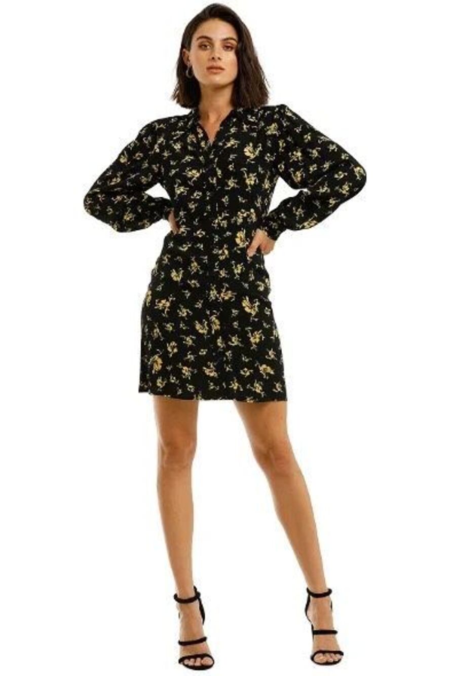 GANNI Printed Crepe Shirt Dress - Black Yellow Size 34 US XS/2
